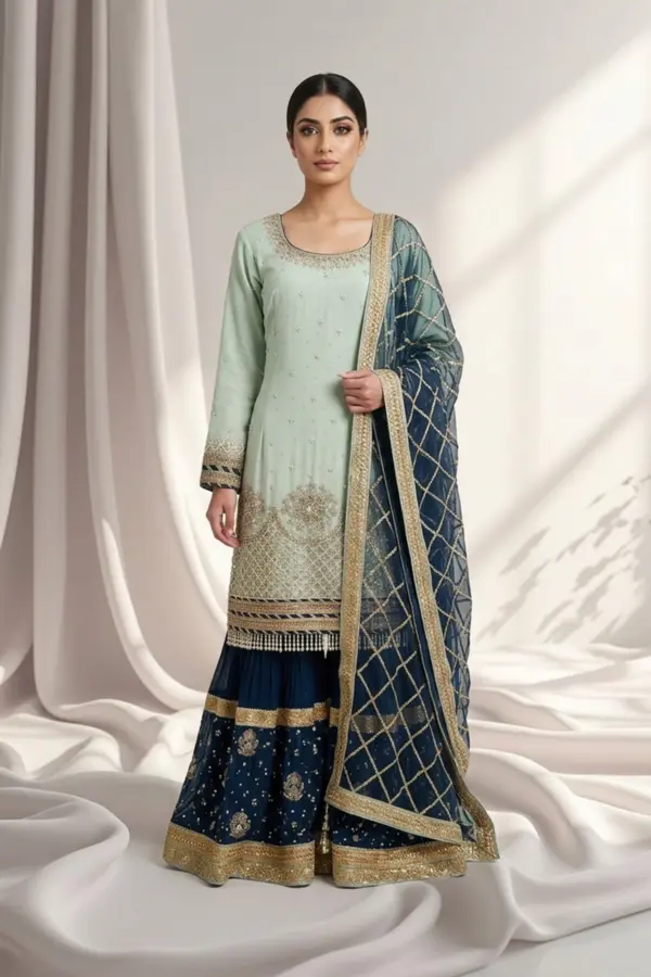 Shiffonz 3 piece luxury embroidered gharara suit - SGRNNV, 46