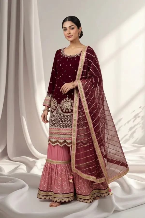 Shiffonz 3 piece luxury embroidered gharara suit