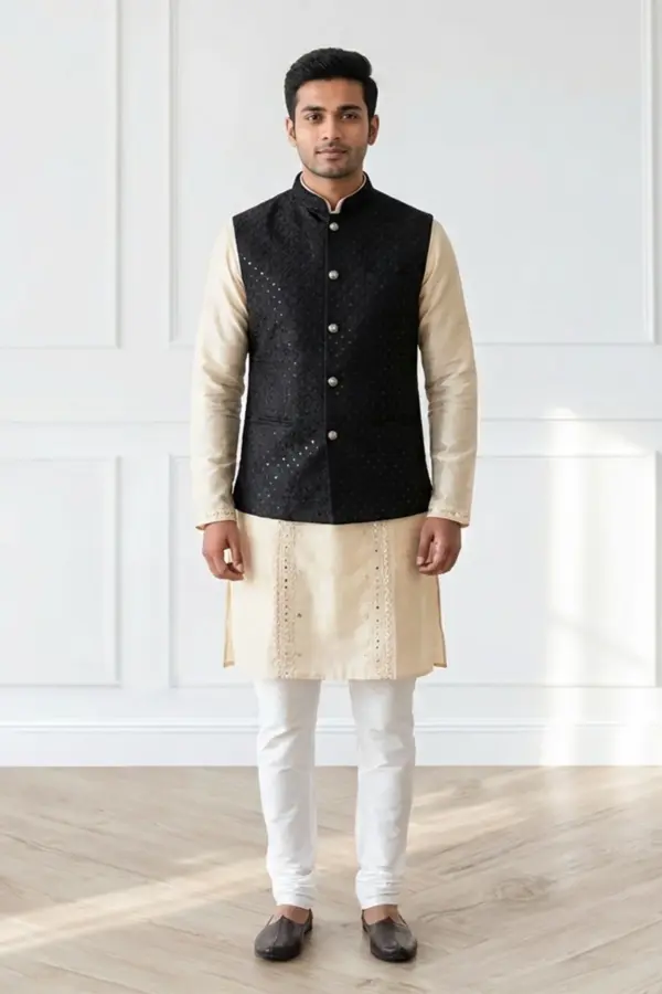 Men's lux brocade waistcoat - Black, 38