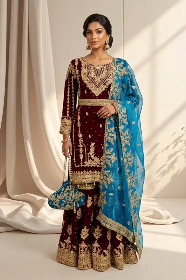 Esme wedding collection 3 piece mehndi suit - Plum, Medium