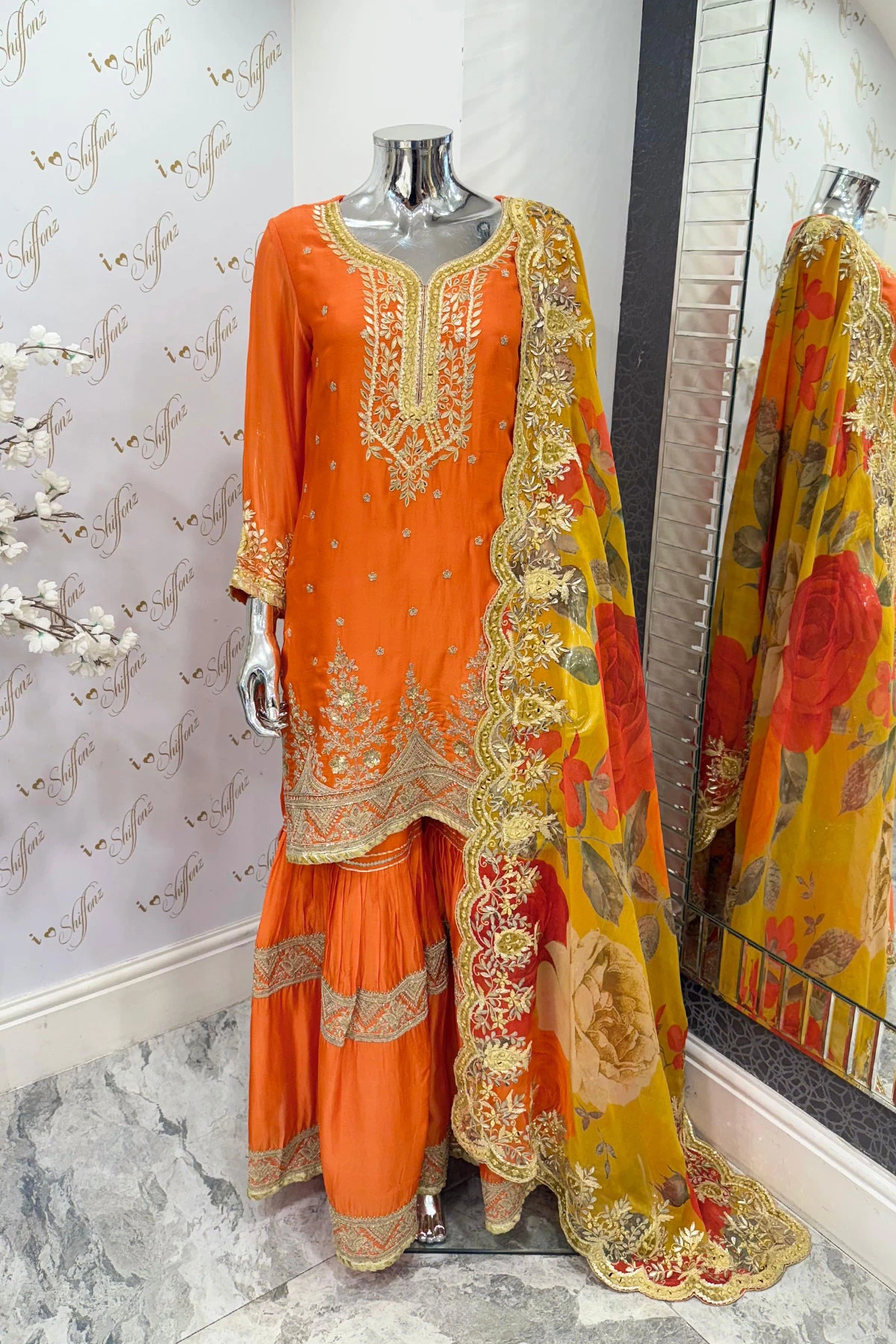 Deluxe 3 piece raw silk gharara suit - Image 2