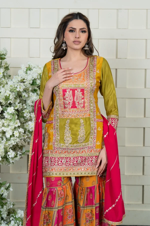 Premium 3 piece chiffon gharara suit - Image 3