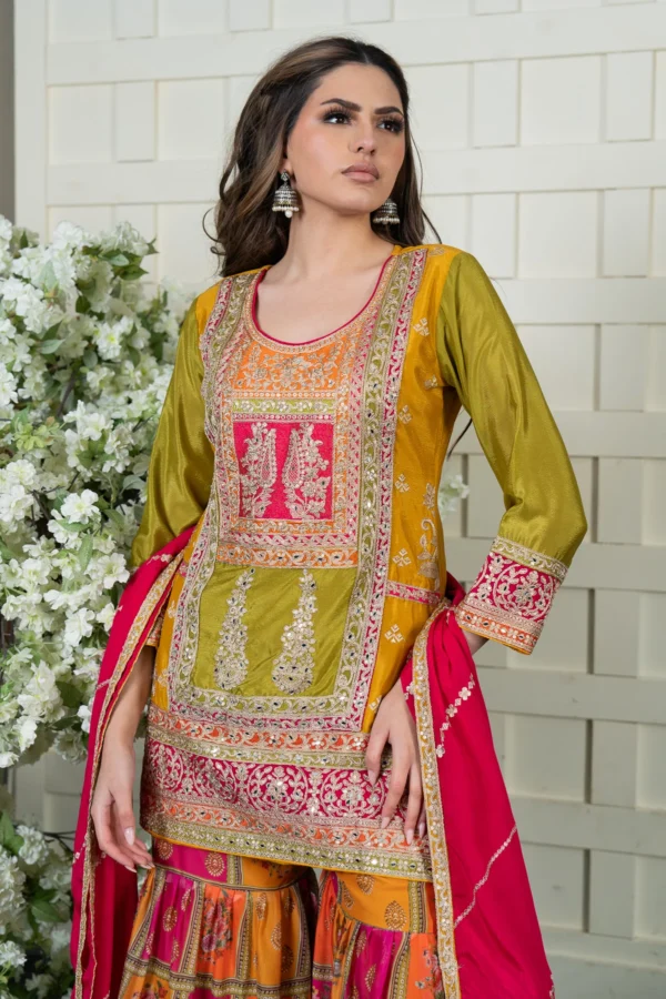 Premium 3 piece chiffon gharara suit - Image 4