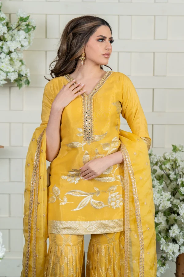 Elegant 3 piece raw silk gharara suit - Image 3