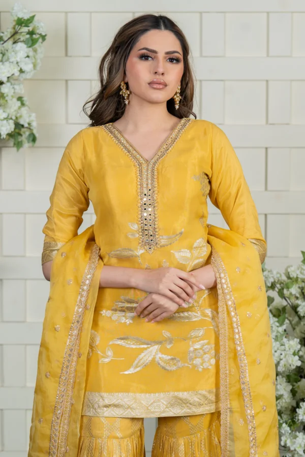 Elegant 3 piece raw silk gharara suit - Image 4