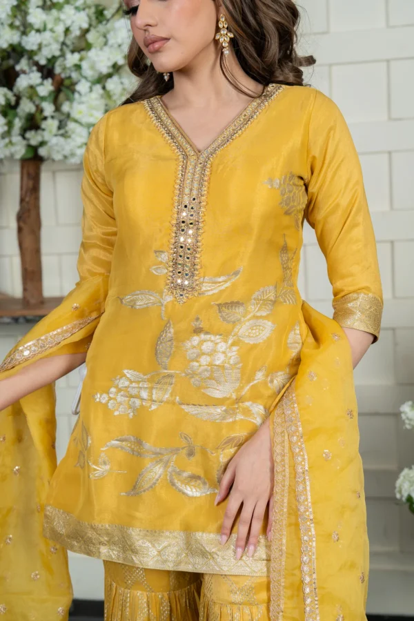 Elegant 3 piece raw silk gharara suit - Image 5