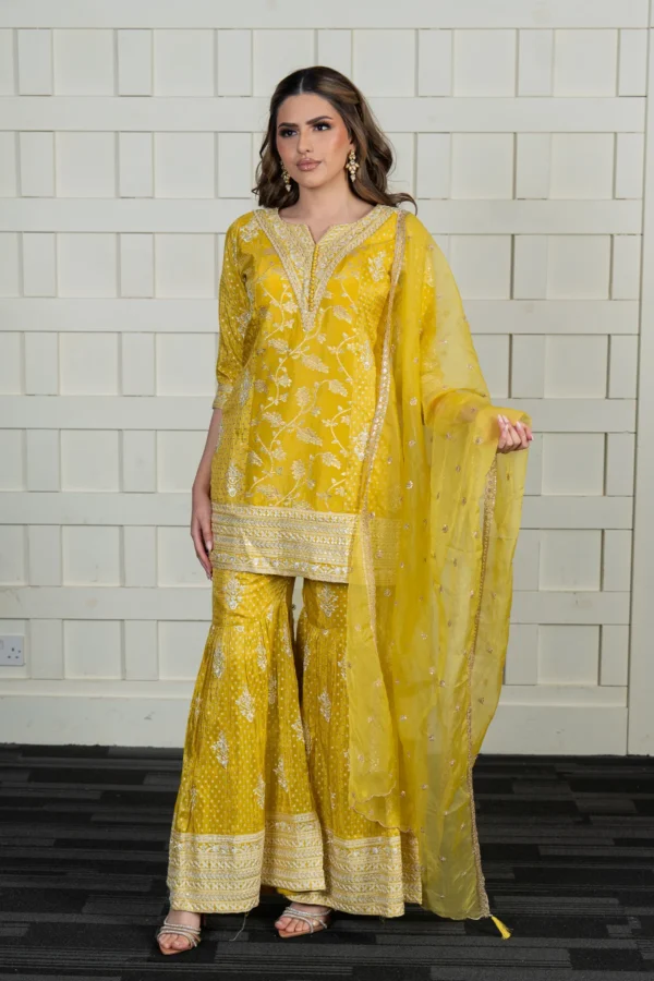 Luxury 3 piece raw silk gharara suit - Image 2