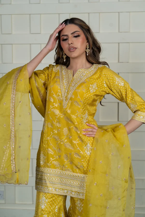 Luxury 3 piece raw silk gharara suit - Image 4