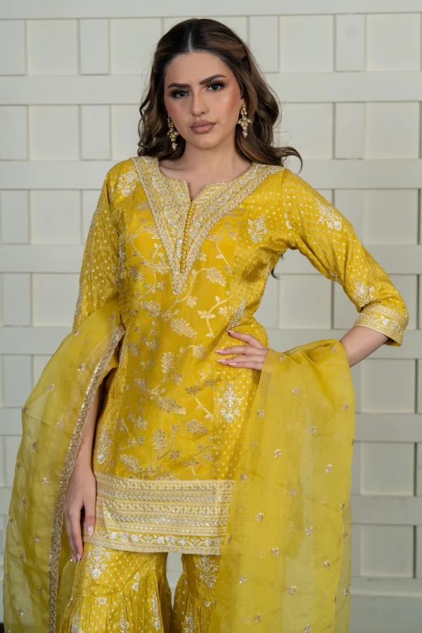 Luxury 3 piece raw silk gharara suit - Image 5