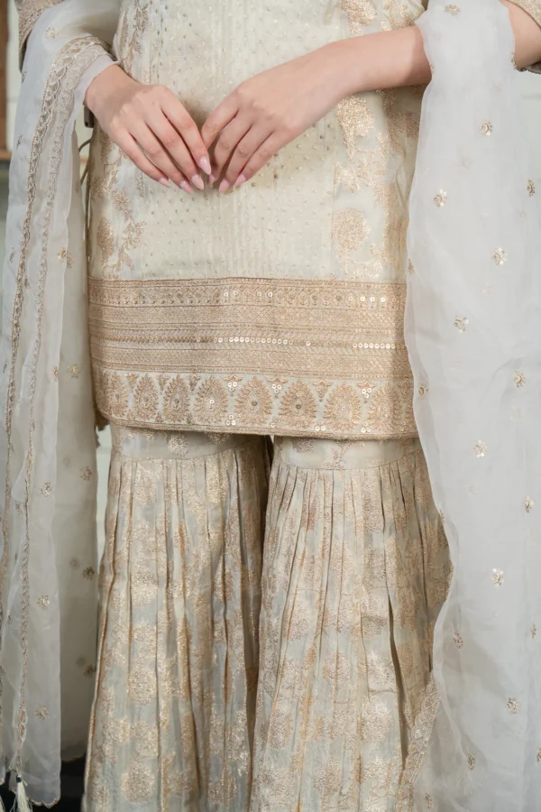 Elegant raw silk 3 piece gharara suit - Image 6