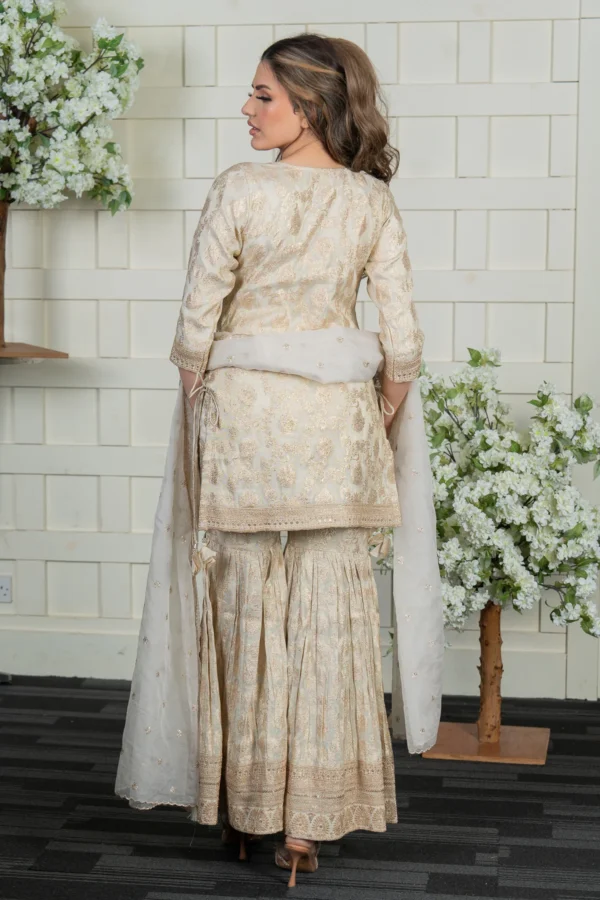 Elegant raw silk 3 piece gharara suit - Image 2