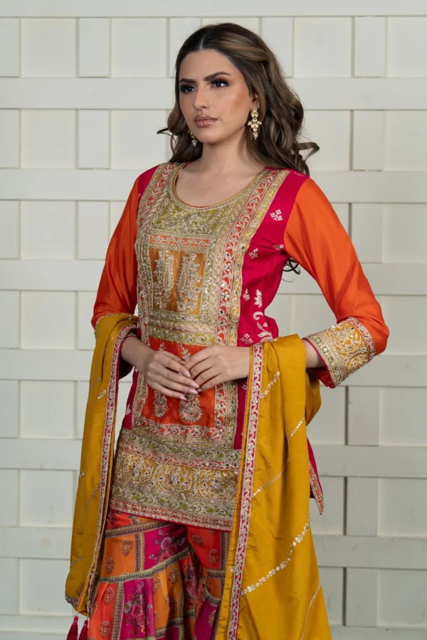 Luxury 3 piece chiffon gharara suit - Image 3