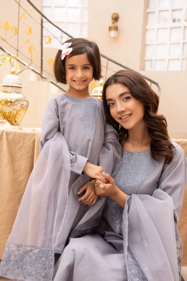 Luxury Eid 2025 3 piece mother and daughter kids suit - Image 2