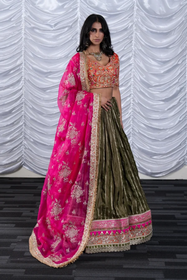 3 Piece organza threadwork lehnga choli - Image 3