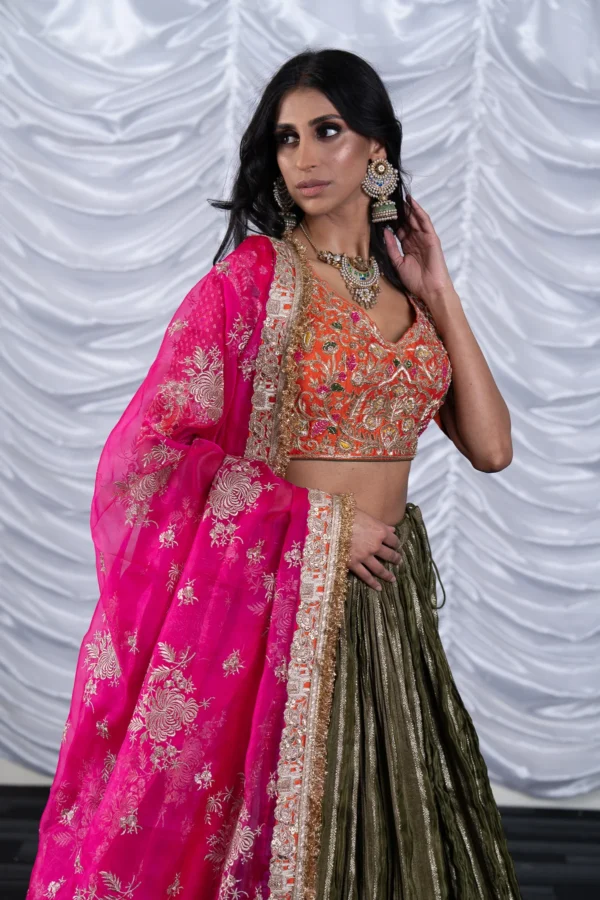 3 Piece organza threadwork lehnga choli - Image 5