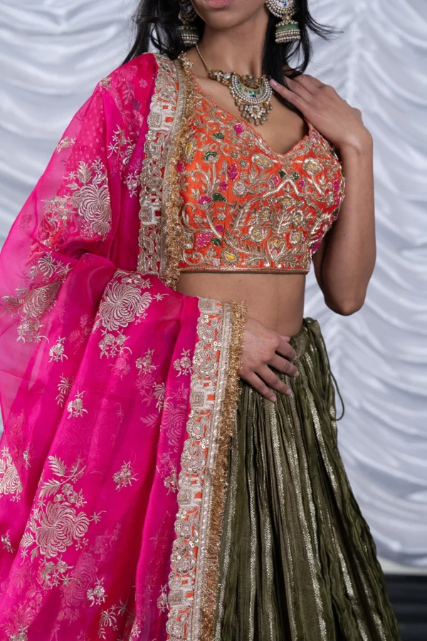 3 Piece organza threadwork lehnga choli - Image 8