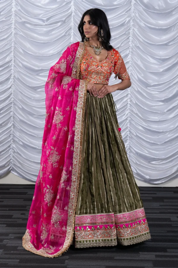 3 Piece organza threadwork lehnga choli - Image 2