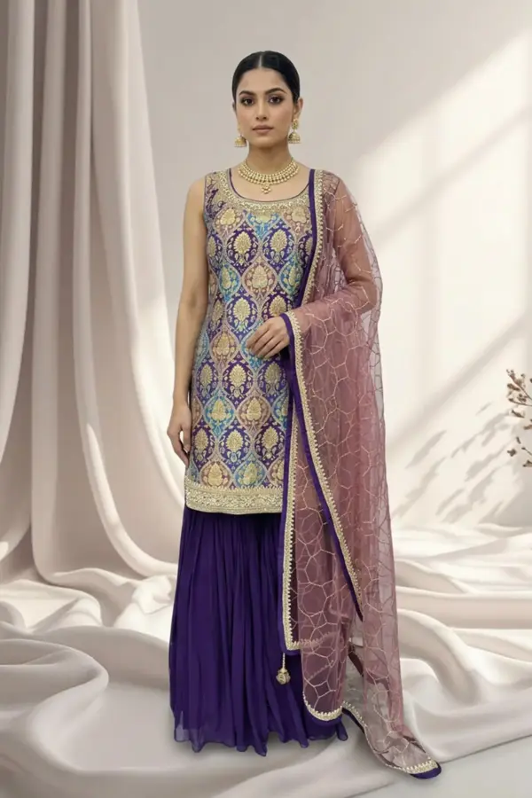 Shiffonz elegant 3 piece banarasi suit collection - Purple, 42