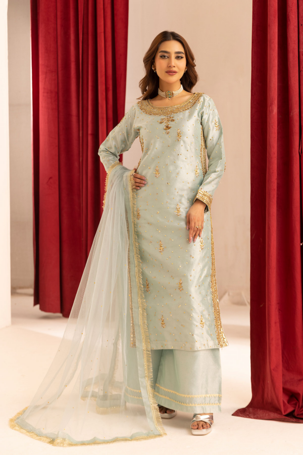 Emre collection 3 piece embroidered raw silk suit - Image 2