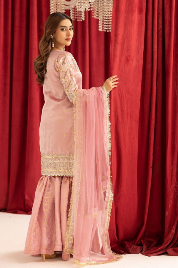 Emre Eid collection 3 piece raw silk embroidered gharara suit - Image 2