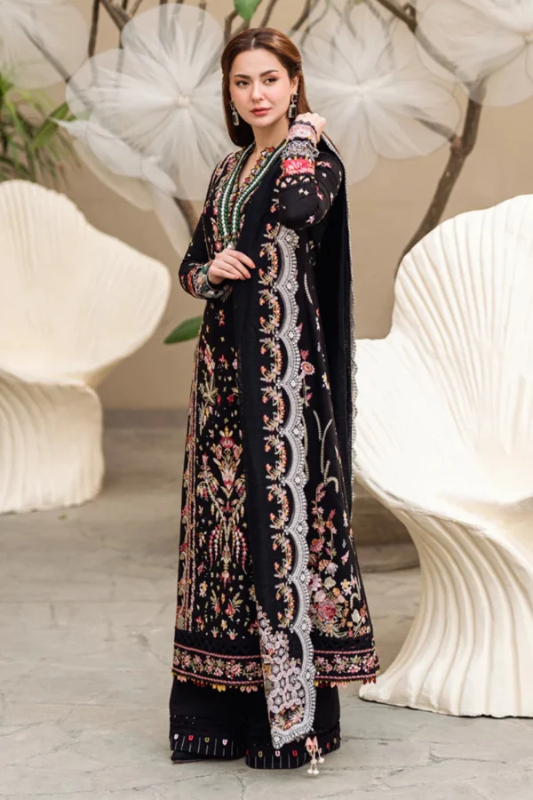 Qalamkar Eid 2025 3 piece organza luxury suit - Image 4