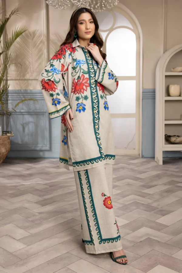 Zaras Eid 2025 2 piece short shirt digital print co-ords set - Image 2