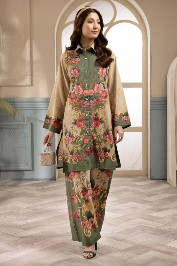 Zaras Eid 2025 2 piece short shirt digital print co-ords set - Image 2