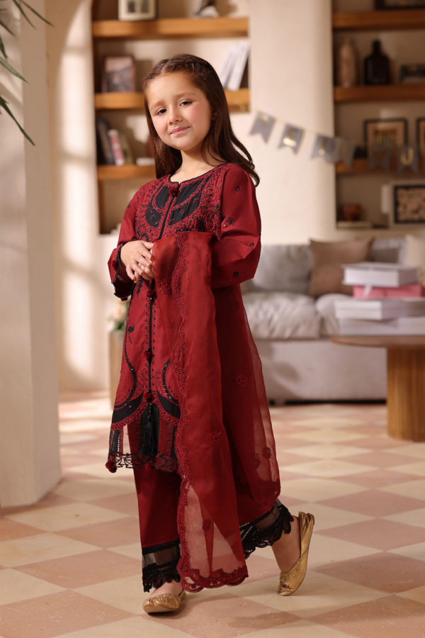 Lamhey Eid collection 3 piece embroidered lawn kids suit - Image 3