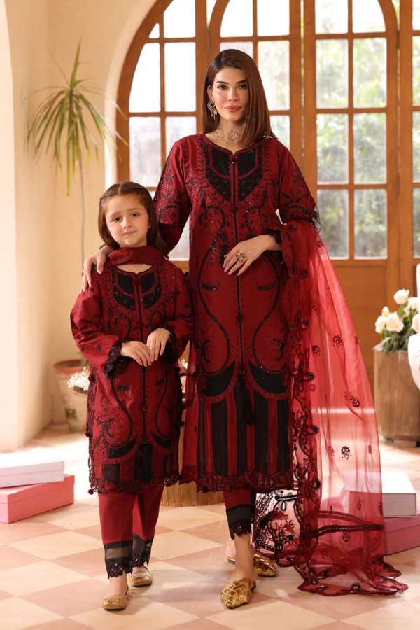 Lamhey Eid collection 3 piece embroidered lawn kids suit