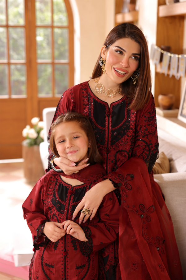 Lamhey Eid collection 3 piece embroidered lawn kids suit - Image 2