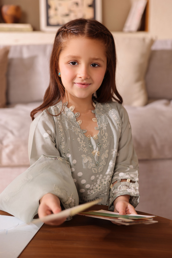 Lamhey Eid lawn collection 3 piece embroidered kids suit - Image 5