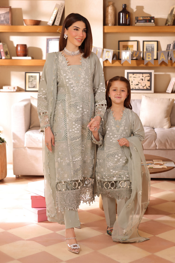 Lamhey Eid lawn collection 3 piece embroidered kids suit