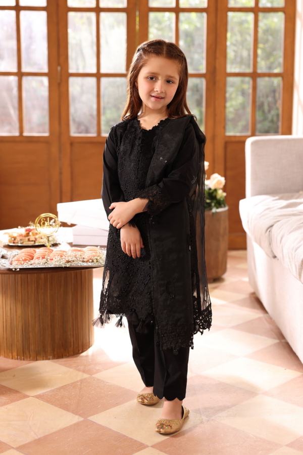 Lamhey Eid collection 3 piece chikan kari embroidered kids suit - Image 2