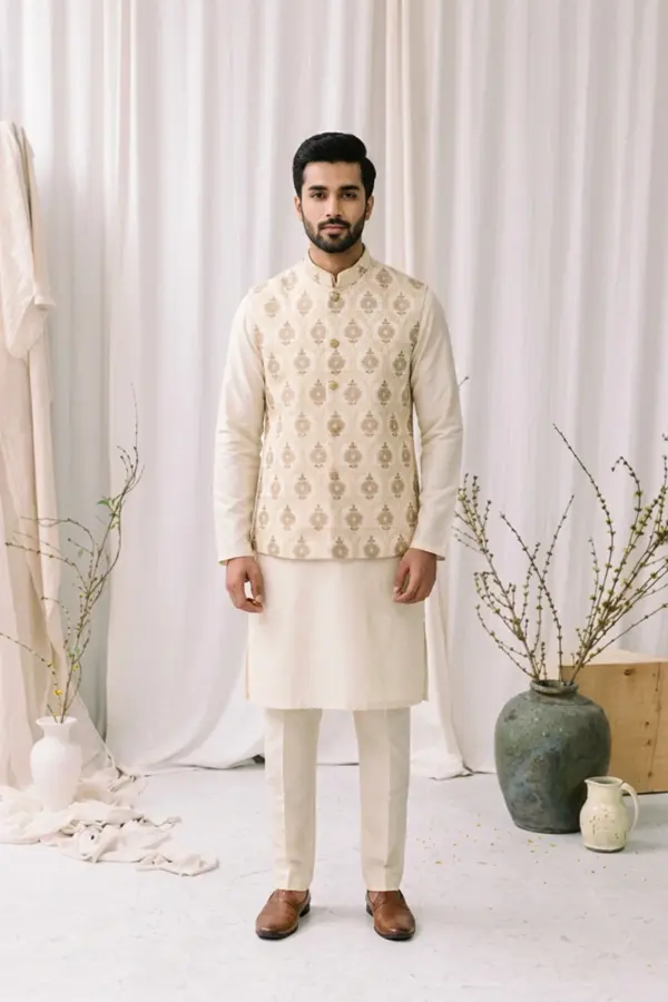 Men's embroidered waistcoat - Cream, 44