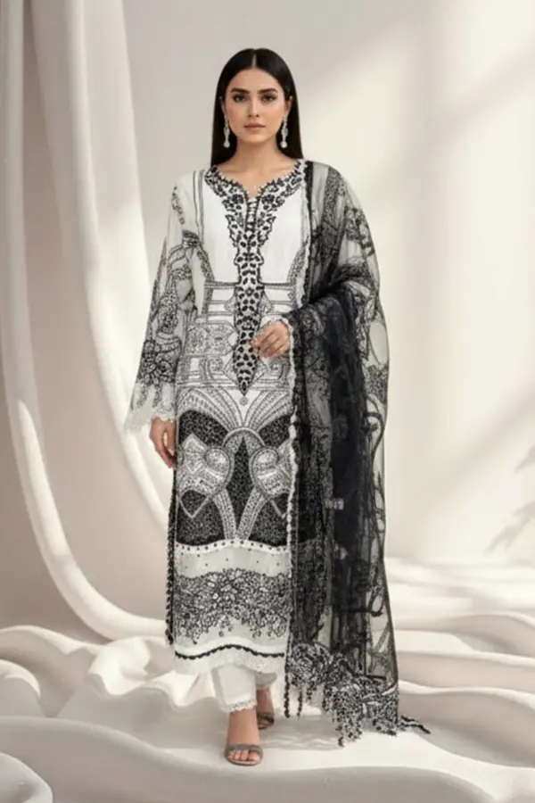 Airah collection 3 piece luxury embroidered suit - White, Large