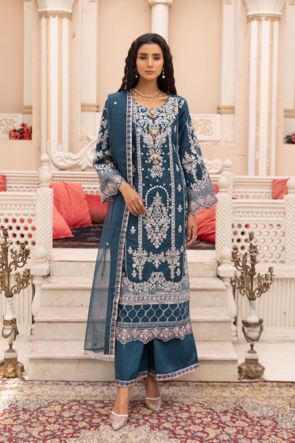 Kiara luxe Eid collection 3 piece organza embroidered suit