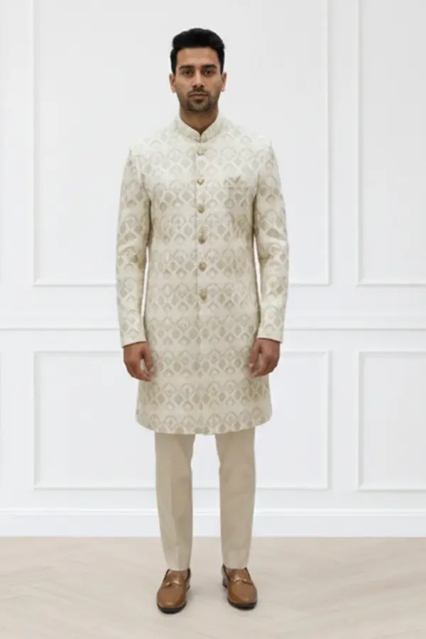 Men's embroidered sherwani suit - Cream, 40