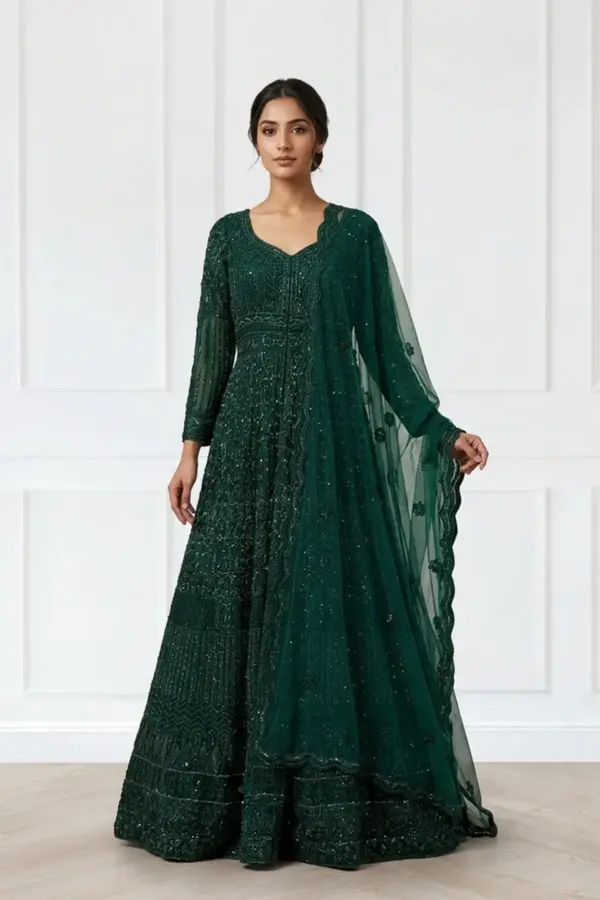 Shiffonz 2 piece heavy embroidered gown - Green, 40