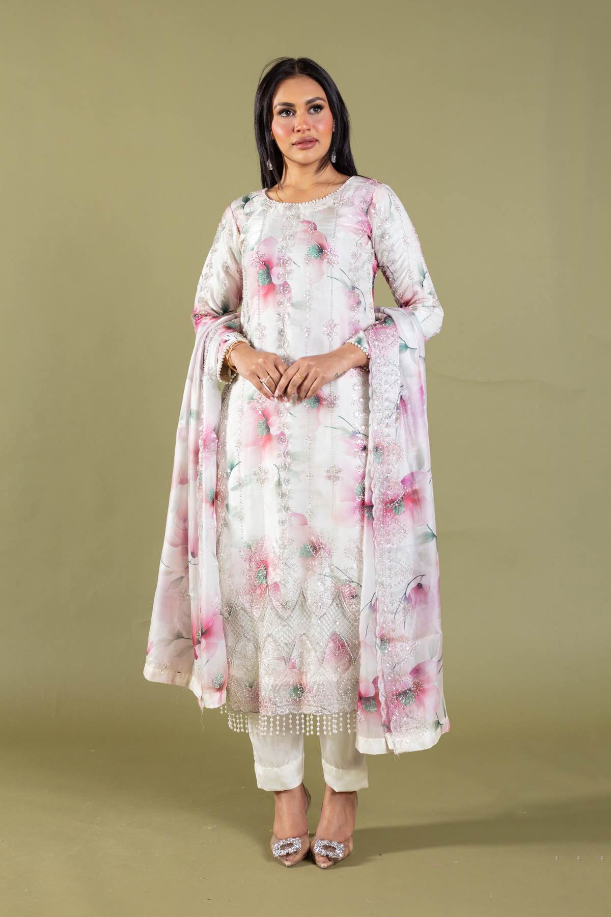 Zohan Ateeq Pret Embroidered Net 4 Piece Suit Maya White
