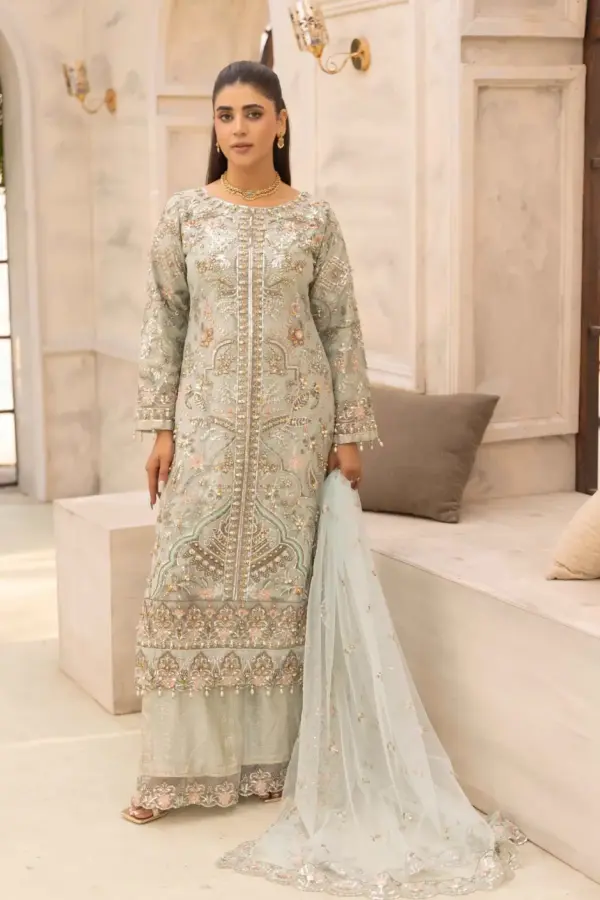 Aafiyat premium collection 3 piece embroidered suit - SGREEN, X - Large