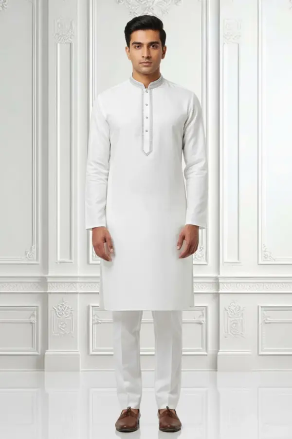 Men's sleek Kurta With Trouser - White, 48