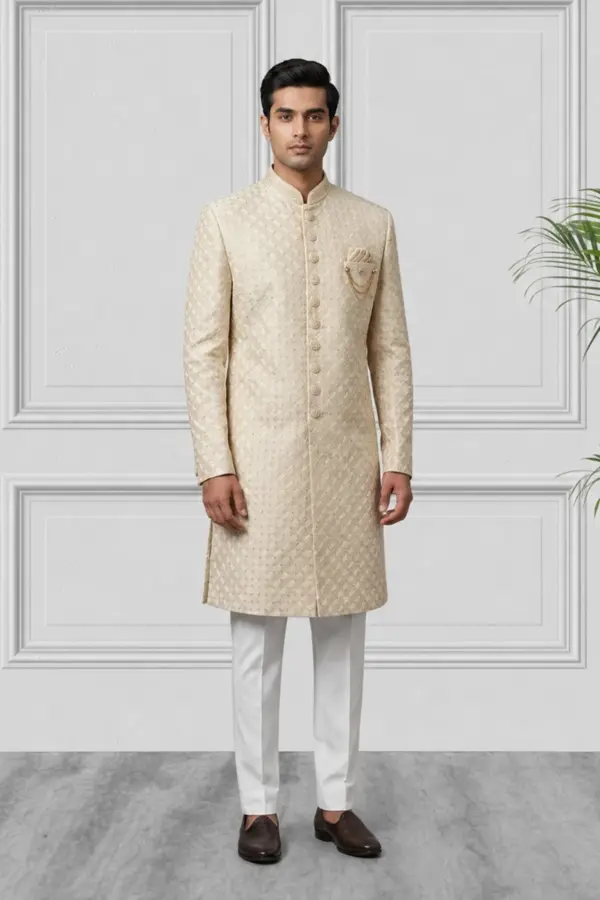 Regal Men's embroidered sherwani - Beige, 40