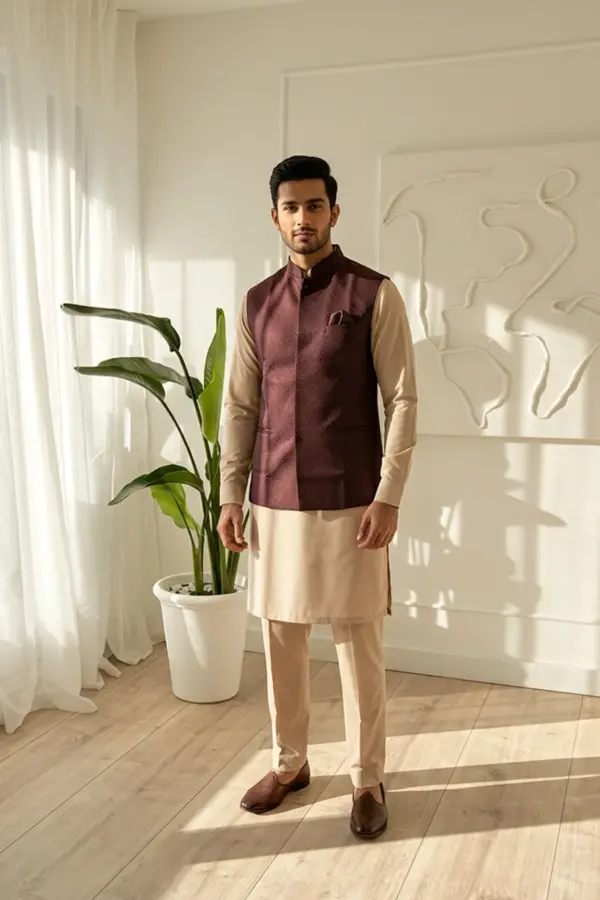 Mens luxe brocade waistcoat - Plum, 40