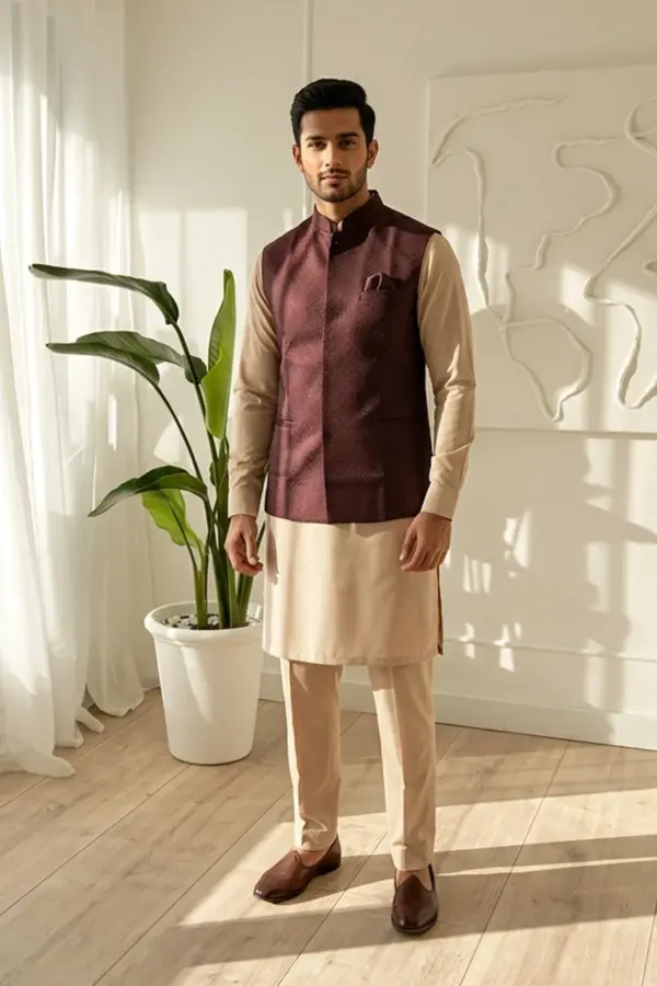 Mens luxe brocade waistcoat - Plum, 40