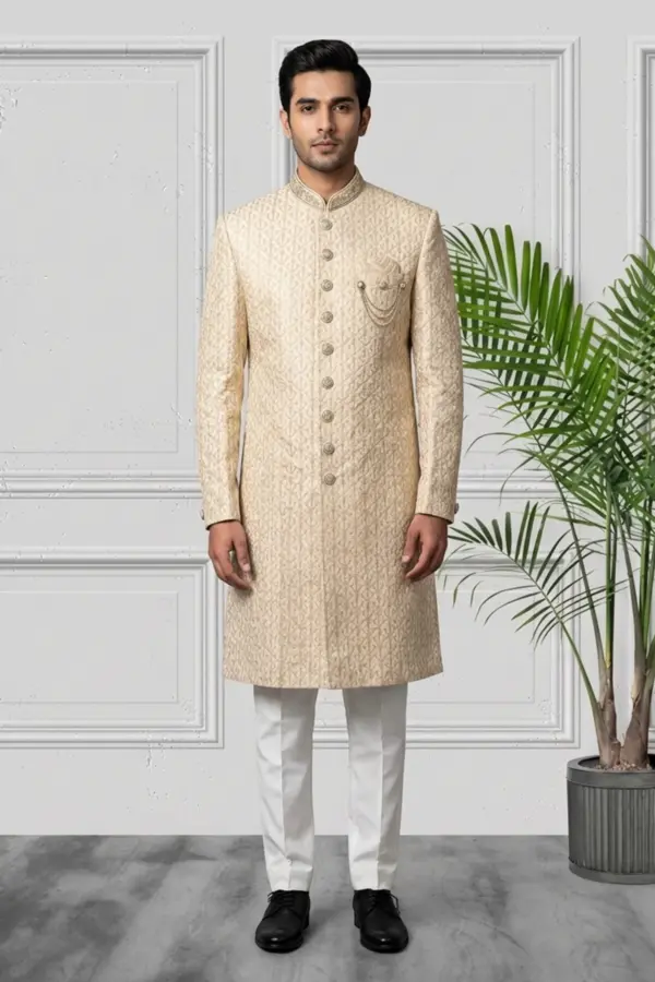 Imperial Men's raw silk sherwani - Cream, 40