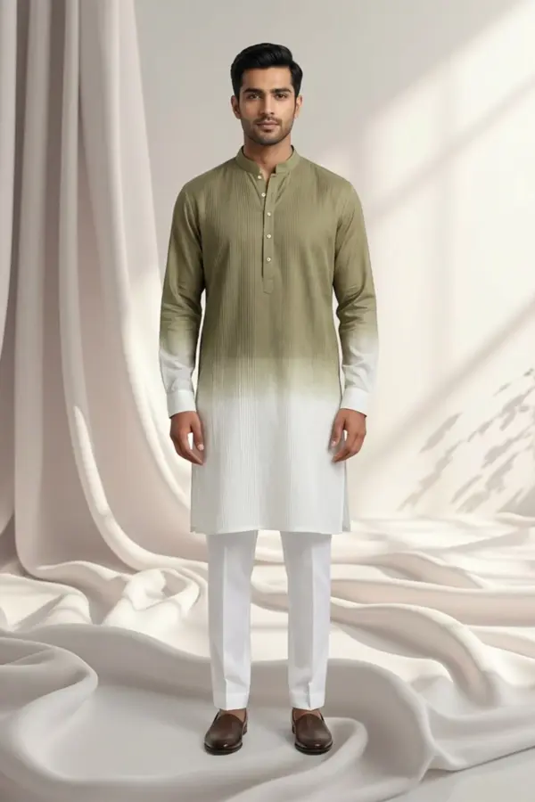 Men's ombre luxe kurta set - Green, 40