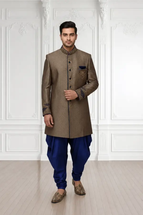 Men's Sherwani with Churidar - Gold, 42