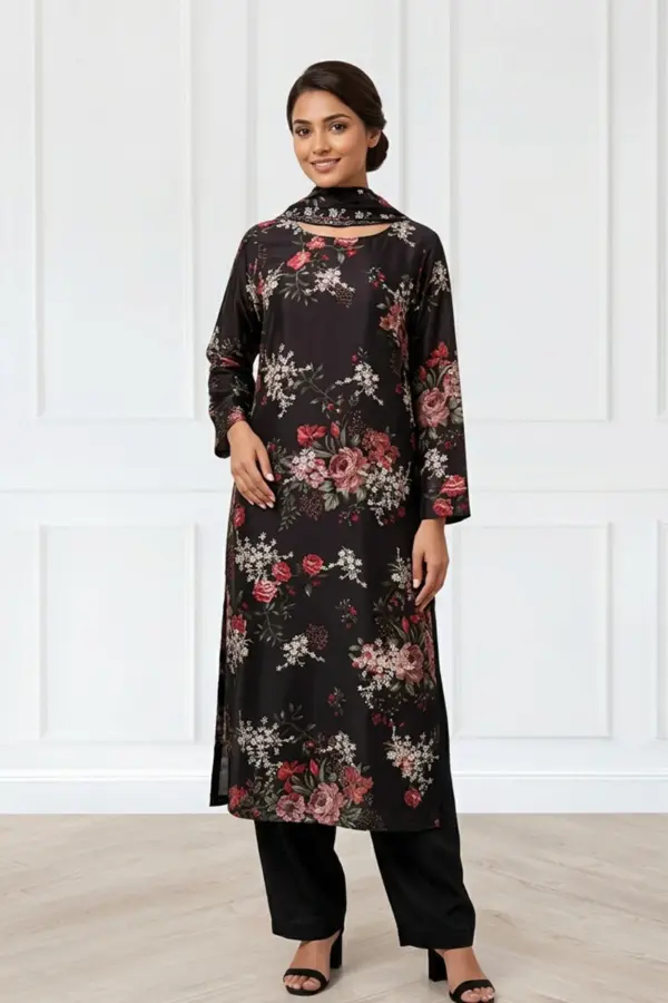 Shiffonz collection 3 piece printed casual suit - Black, X - Large