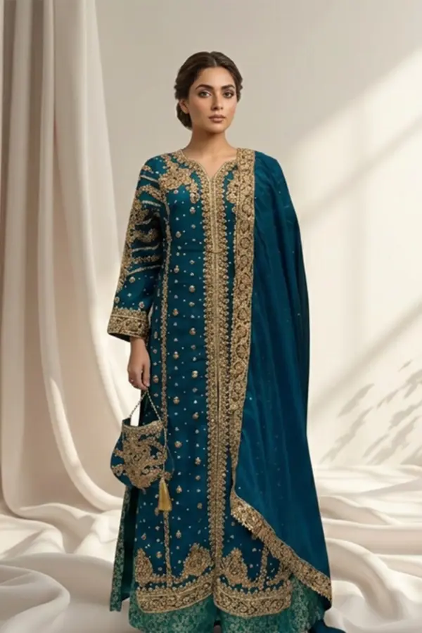 Shiffonz collection 3 piece embroidered lengha suit - Green, X - Large