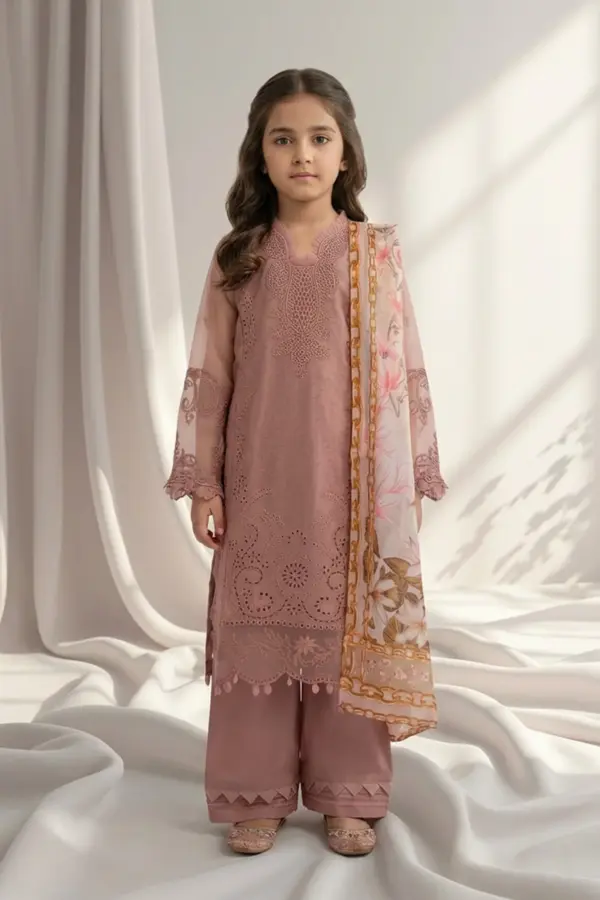 Ivana kids luxury Eid embroidered 3 piece collection - Pink, 28